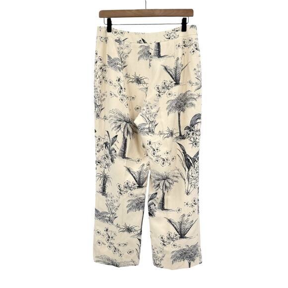 Harold’s Vintage Navy & Cream Tropical Palm Tree Silk Linen Blend Cropped Pants - Picture 2 of 7